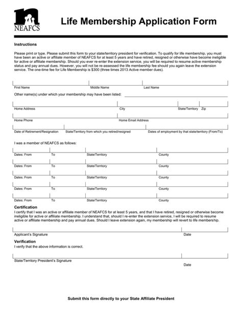 Application for Lifetime Membership .